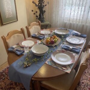 Blue Runner with Ethnic Kilim Placemats and Blue Napkins
