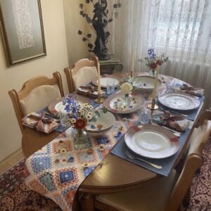 Ethnic Kilim Runner with Blue Placemats and Kilim Napkins