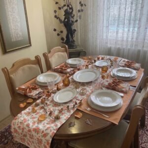 Orange Flowered Runner with Orange Placemats and Orange Flowered Napkins