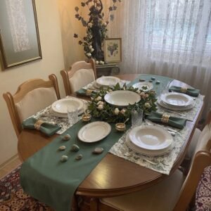 Green Runner with Green Flowered Placemats and Green Napkins