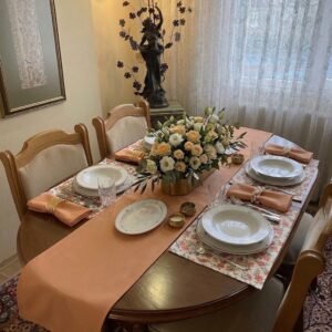 Orange Runner with Orange Flowered Placemats and Orange Napkins